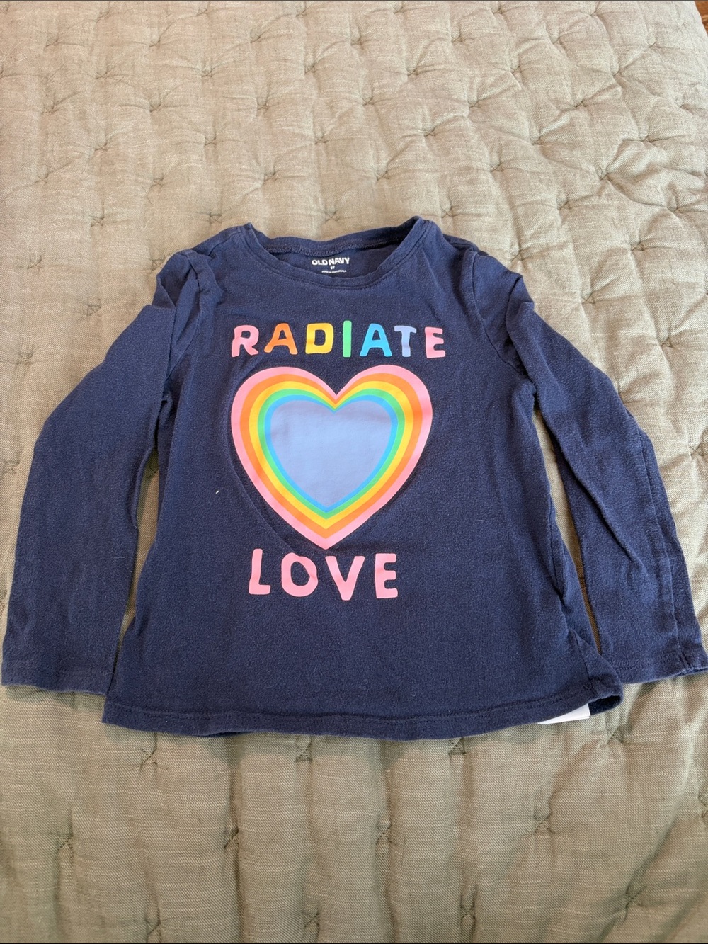 Old Navy Navy Long-Sleeve Tee with Rainbow Heart and "Radiate Love"